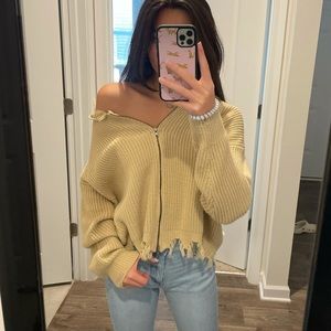 FRINGED ZIPUP SWEATER
